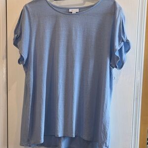 J JILL LIGHT BLUE LINEN TOP SCOOP NECKLINE SHORT SLEEVES HAVE TWIST OPEN CUFF XL